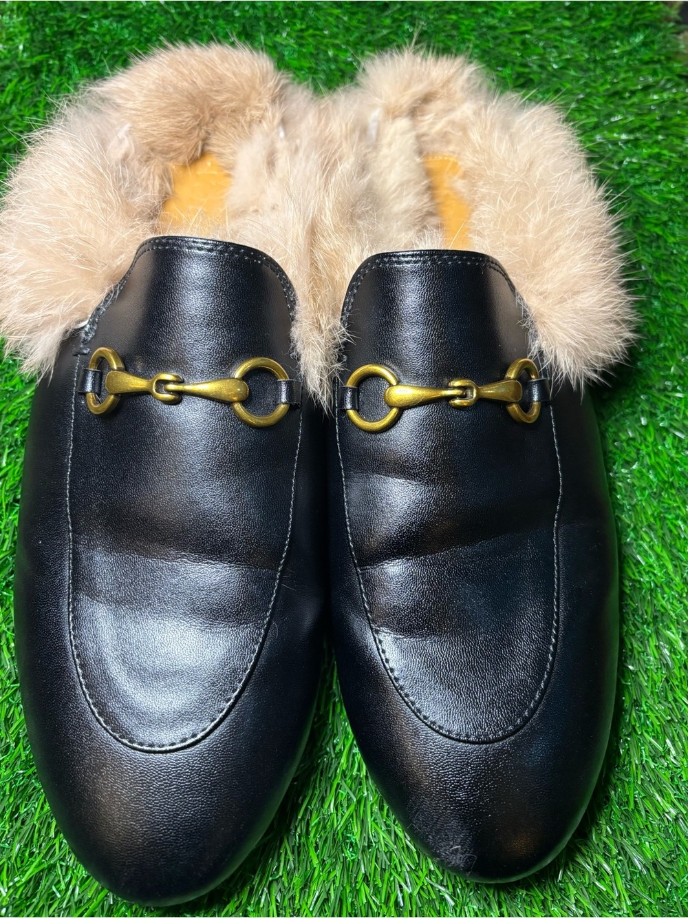 Vertundy Black Fur Lined Horsebit Loafer Mules 9 Quiet Luxury